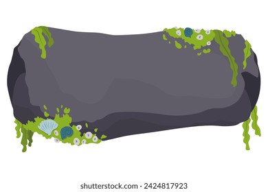 Blank banner sign or gravestone. Stone sign board, cartoon vector design piece of rock. Illustration game menu rock tablet, heavy gray cracked boulder