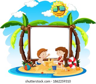 Blank banner with summer theme illustration