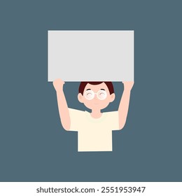 blank banner template carried by boys wearing uniforms