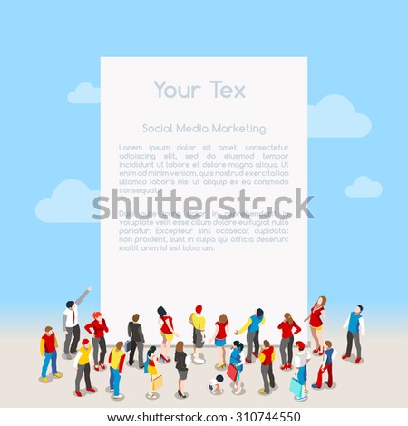 Blank Banner Template Certificate with Crowd Interacting People Unique Isometric Realistic Poses bright palette 3D Flat Vector Isometric Set JPEG JPG EPS 10 Image Drawing AI Object Picture Graphic Art