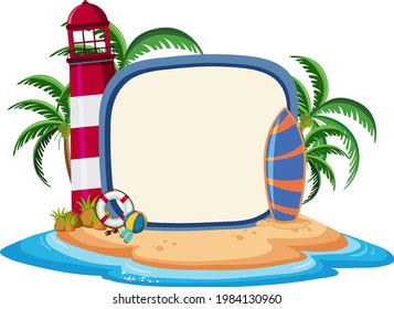 Blank banner template on the island with lighthouse isolated illustration