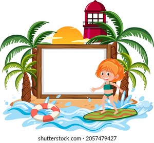 Blank banner template on the island with lighthouse isolated illustration
