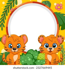 Blank Banner Template with Tiger Vector illustration