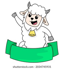blank banner template with white sheep happy, vector illustration art. doodle icon image kawaii.