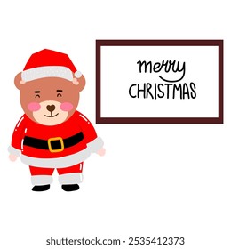 blank banner templates on christmas with baby bear santaclaus