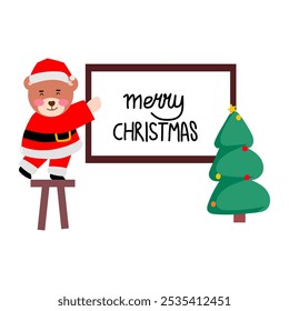 blank banner templates on christmas with baby bear santaclaus