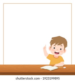 blank banner text box and a boy study on the desk , illustration vector. Education Concept.