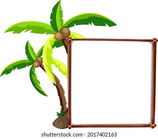 Blank banner with two palm trees isolated on white background illustration