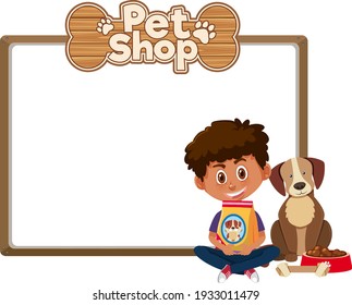 Blank banners with kid and cute dog and pet shop logo isolated on white background illustration