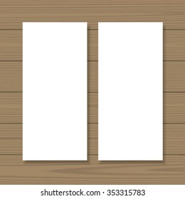 Blank banners mock up set on wooden background. Vertical standing layout. Web, printable presentation, corporate identity template.  Add your own background, text, logo, or any other design. 