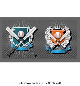 Blank Baseball emblem template with bat, wreath and ribbon