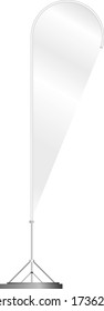 Blank beach flag advertising banner, isolated on white,free copy space, fictional artwork, vector