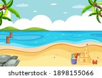 Blank beach scene with sand castle illustration