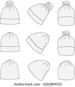 Blank Beanie Hat Flat Sketch Fashion Template
