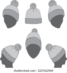 Blank Beanie hat flat sketch fashion vector template