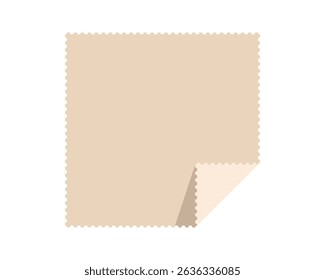 Blank, beige square postage stamp with a curled corner.  Perfect for adding your design, message, logo. Use for mail, travel, collection and graphic design projects.
