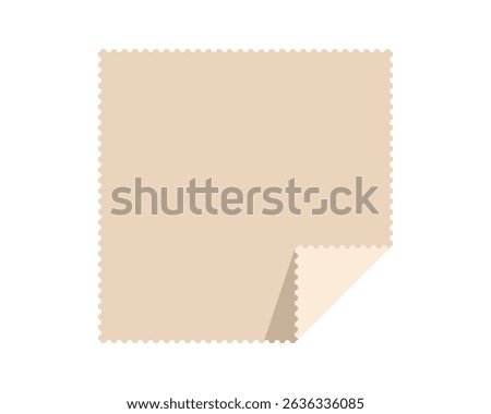 Blank, beige square postage stamp with a curled corner.  Perfect for adding your design, message, logo. Use for mail, travel, collection and graphic design projects.