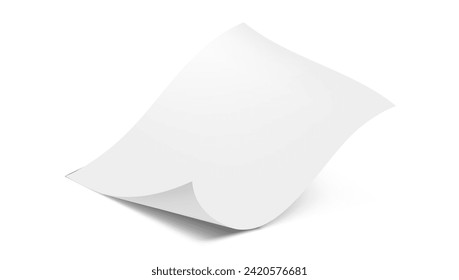 Blank bended paper sheet, isolated on white background