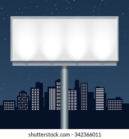 Blank big billboard in background silhouette of night city