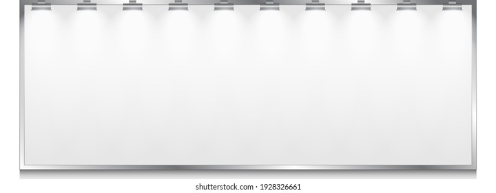 Blank big billboard on empty background. Mockup for your advertisement design, product presentation, election banner, announcement, message or commercial slogan. Wall Huge board with shadow and lights