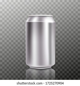 Blank big cold aluminium beer can mockup with drops, 300 ml. Empty fresh soda tin packing mock up with condensate, isolated. Vector illustration