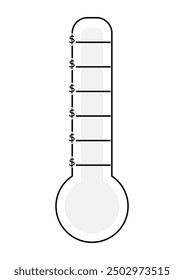 Termómetro grande en blanco de la recaudación de fondos con el icono de la Plantilla del símbolo del dólar. Imagen Clipart aislada sobre fondo blanco