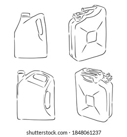 Blank big plastic motor machine lube pack tare, laundry hygiene cleaner detergent jerrican jar. fuel canister vector sketch illustration