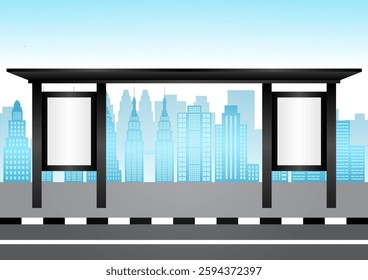 Blank Billboard at Bus Stop or Bus Station. Vector Illustration. 