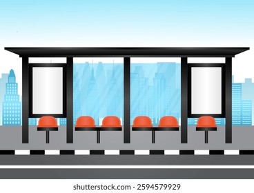 Blank Billboard at Bus Stop or Bus Station. Vector Illustration. 