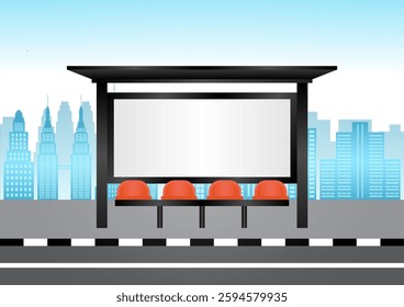Blank Billboard at Bus Stop or Bus Station. Vector Illustration. 