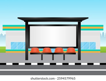 Blank Billboard at Bus Stop or Bus Station. Vector Illustration. 