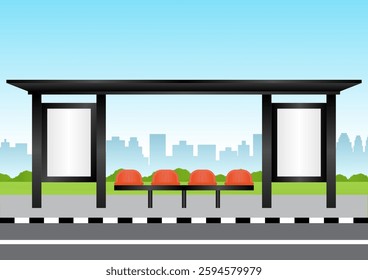Blank Billboard at Bus Stop or Bus Station. Vector Illustration. 