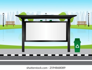 Blank Billboard at Bus Stop or Bus Station. Vector Illustration. 
