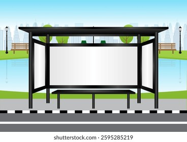 Blank Billboard at Bus Stop or Bus Station. Vector Illustration. 