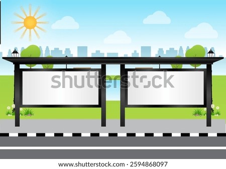 Blank Billboard at Bus Stop or Bus Station. Vector Illustration. 