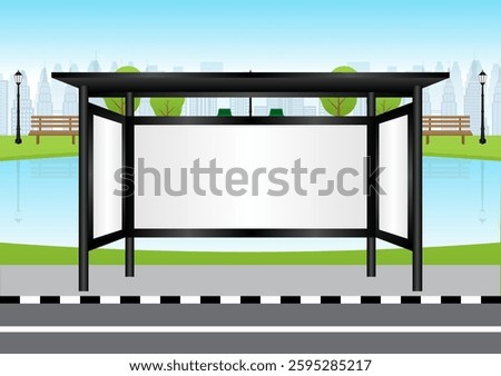 Blank Billboard at Bus Stop or Bus Station. Vector Illustration. 