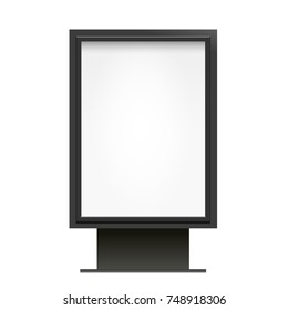 Blank billboard lightbox mock up isolated on white background vector illustration. Black metal frame. Outdoor advertising.