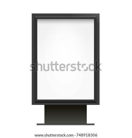 Blank billboard lightbox mock up isolated on white background vector illustration. Black metal frame. Outdoor advertising.