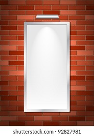 Blank billboard on a brick wall. Vector illustration.