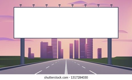 Blank billboard on the highway with city skyline background use for your advertising or product