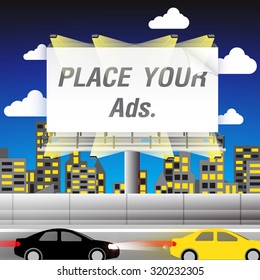 blank billboard on night city background