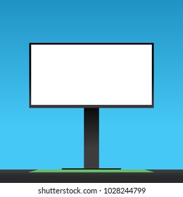 Blank billboard template vector illustration. Advertising mockup against blue sky. Outdoor construction.