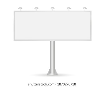 Blank Billboard. Vector 3d realistic. Empty billboard with illumination isolated on white. Big wide banner for advertising. Screen for presentation and design. Mockup. Front view. Close up. EPS 10.