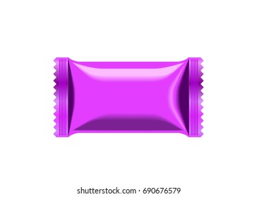 Blank biscuit package template, purple foil bag for food. Vector illustration