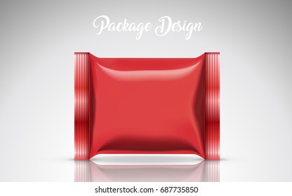 Blank biscuit package template, red foil bag for food in 3d illustration