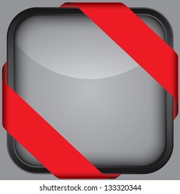 Blank black app icon with red ribbon, vector illustration