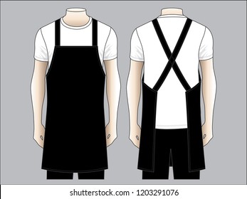 Blank Black Apron Template on Gray Background. Front and Back Views, Vector File.