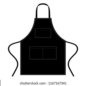 Blank Black Apron With Tri Pocket Template on White Background, Vector File