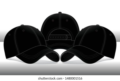 Blank Black Baseball Cap With Adjustable Snap Back Closure Strap Template on White Background, Vector File