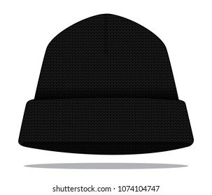 Blank Black Beanie Hat With Folded Vector For Template